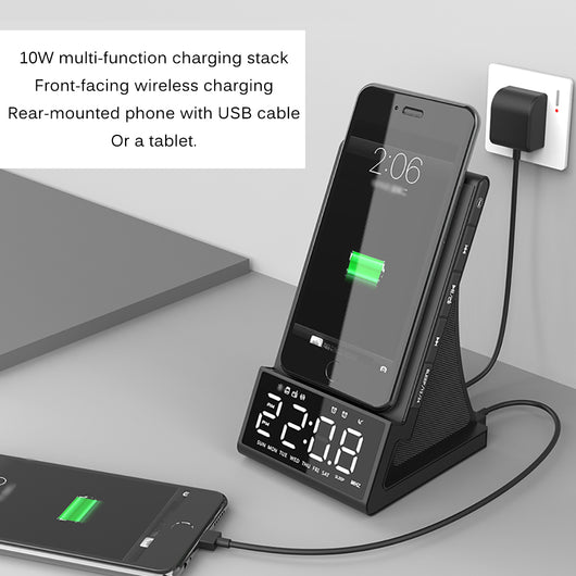 Parlante Bluetooth con Cargador Inalámbrico y Reloj Despertador LED Compatible con Apple - Image 7