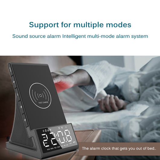 Parlante Bluetooth con Cargador Inalámbrico y Reloj Despertador LED Compatible con Apple - Image 9