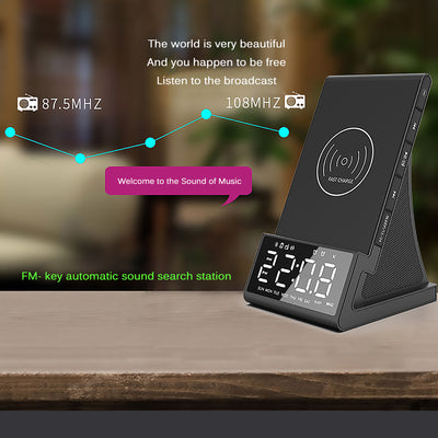 Parlante Bluetooth con Cargador Inalámbrico y Reloj Despertador LED Compatible con Apple - Image 10