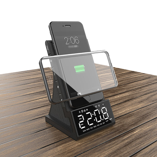 Parlante Bluetooth con Cargador Inalámbrico y Reloj Despertador LED Compatible con Apple - Image 2