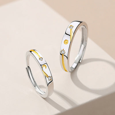 Anillo de Plata 925 Sol Luna Estrella para Parejas - Diseño Literario Minimalista - Image 12