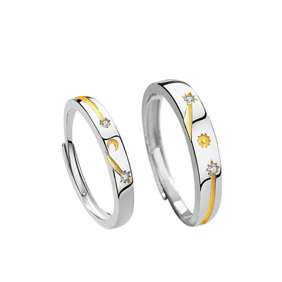 Anillo de Plata 925 Sol Luna Estrella para Parejas - Diseño Literario Minimalista - Image 11