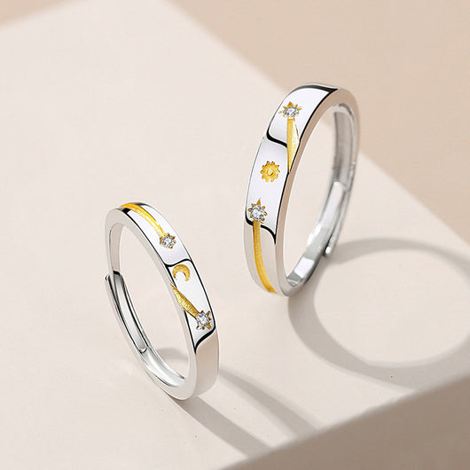Anillo de Plata 925 Sol Luna Estrella para Parejas - Diseño Literario Minimalista - Image 5