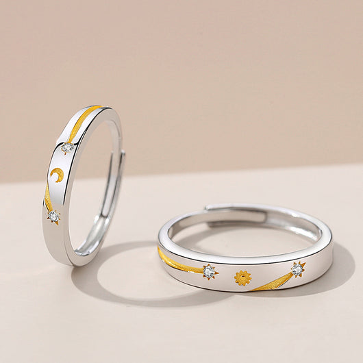 Anillo de Plata 925 Sol Luna Estrella para Parejas - Diseño Literario Minimalista - Image 4