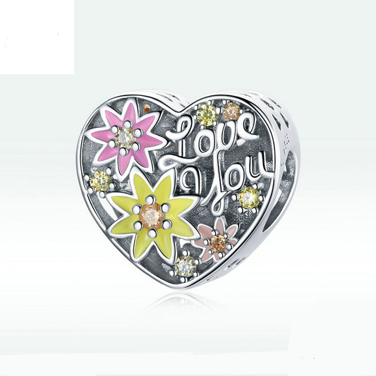 Pulsera de Plata Esterlina con Flores y Abalorios Love