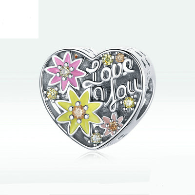 Pulsera de Plata Esterlina con Flores y Abalorios Love
