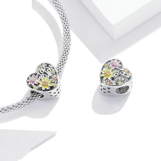 Pulsera de Plata Esterlina con Flores y Abalorios Love - Image 2