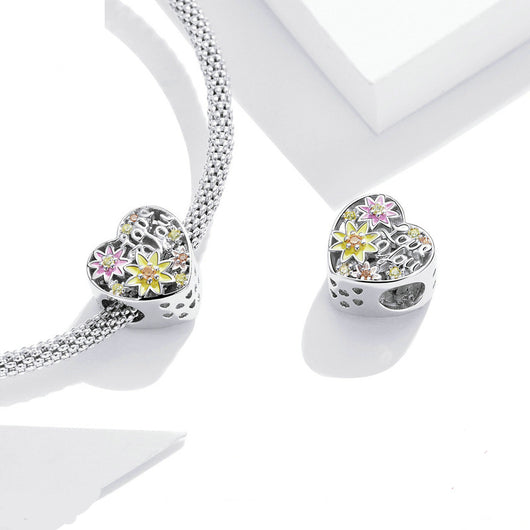 Pulsera de Plata Esterlina con Flores y Abalorios Love - Image 2