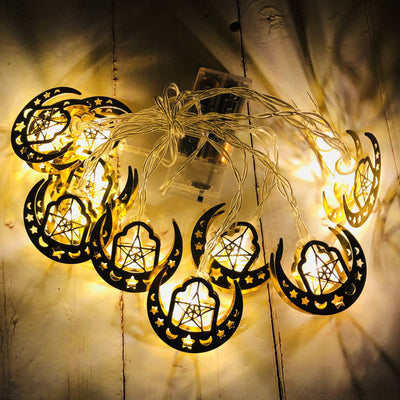 Luces LED Decorativas Ramadán y Eid - Caja de Batería con Luna y Estrellas
