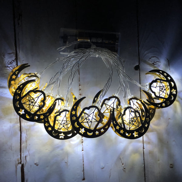 Luces LED Decorativas Ramadán y Eid - Caja de Batería con Luna y Estrellas