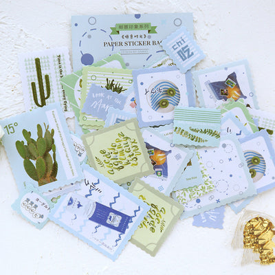 Stamp Impression Sticker Pack with various paper stickers featuring illustrations, text, and patterns, some with scalloped edges. - Image 10