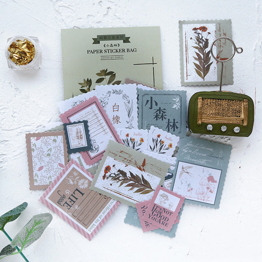 Stamp Impression Sticker Pack with various paper stickers featuring illustrations, text, and patterns, some with scalloped edges. - Image 14