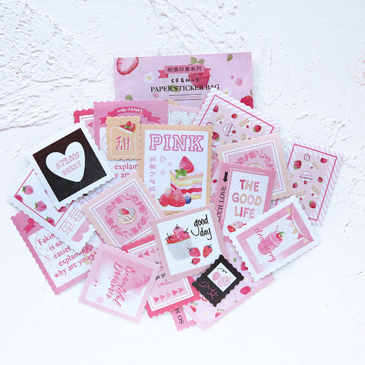 Stamp Impression Sticker Pack with various paper stickers featuring illustrations, text, and patterns, some with scalloped edges. - Image 3