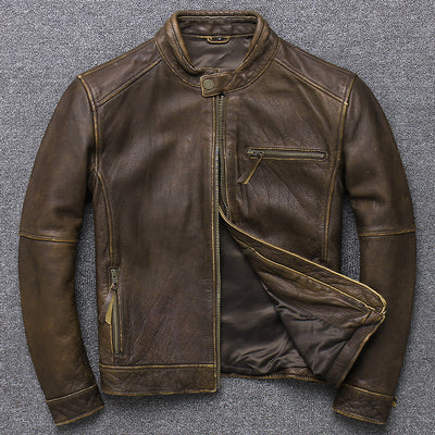 Chaqueta de Cuero Premium para Hombre con Cuello Tipo Mao