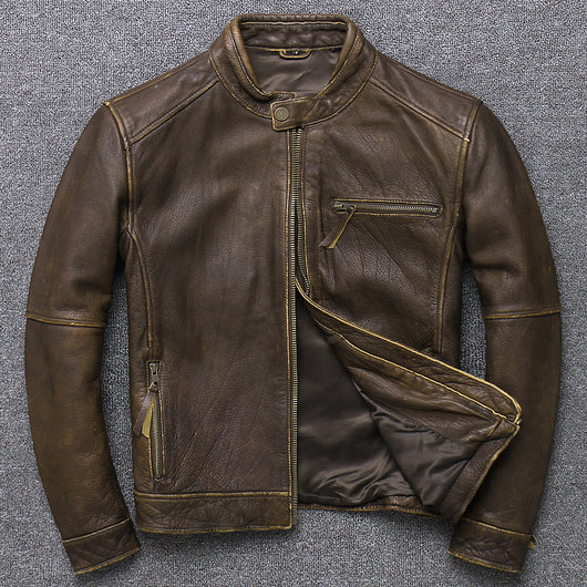 Chaqueta de Cuero Premium para Hombre con Cuello Tipo Mao