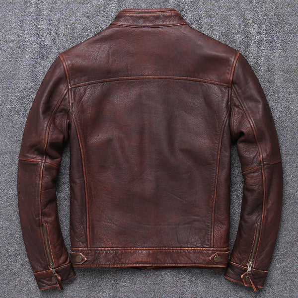 Chaqueta de Cuero Premium para Hombre con Cuello Tipo Mao