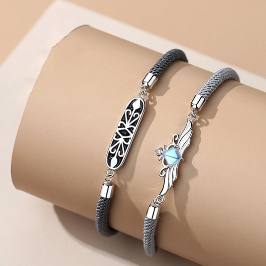 Pulsera de Plata S925 Pareja Caballero Princesa con Correa de Mano - Image 12