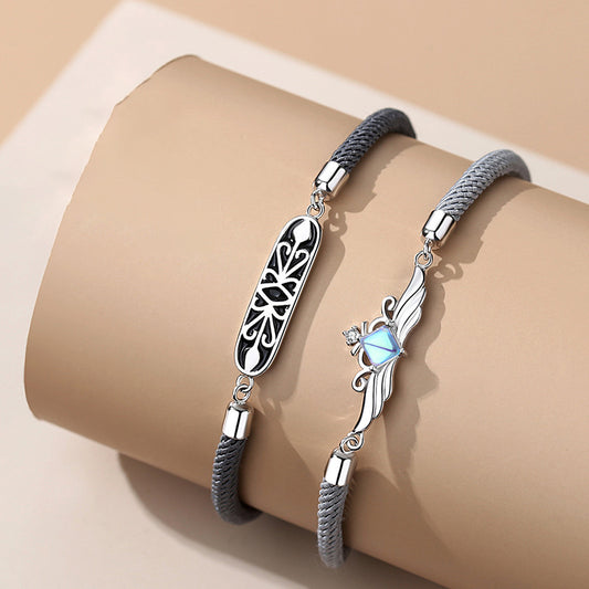 Pulsera de Plata S925 Pareja Caballero Princesa con Correa de Mano