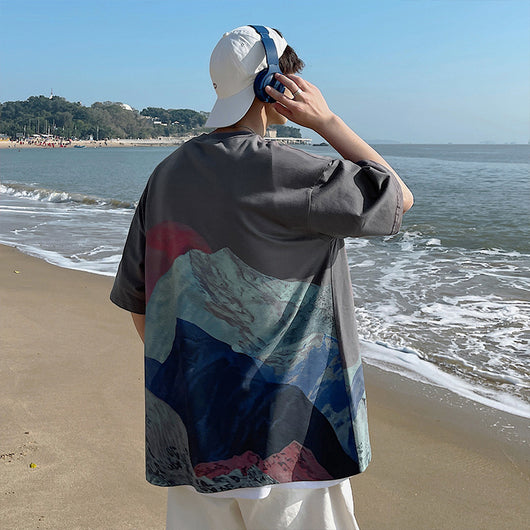 Camiseta Estampada Snow Mountain Trend Urbano - Manga Corta Hip-Hop Unisex - Image 9
