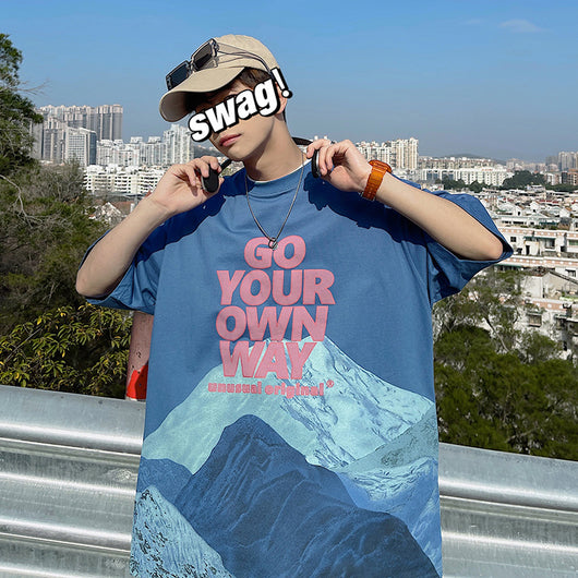 Camiseta Estampada Snow Mountain Trend Urbano - Manga Corta Hip-Hop Unisex - Image 10