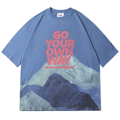 Camiseta Estampada Snow Mountain Trend Urbano - Manga Corta Hip-Hop Unisex - Image 12