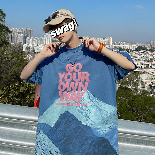 Camiseta Estampada Snow Mountain Trend Urbano - Manga Corta Hip-Hop Unisex - Image 5