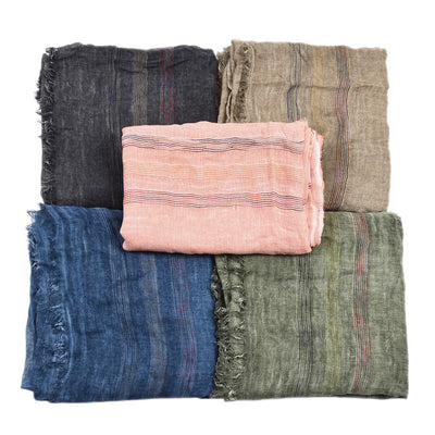 Bufanda Hombre Invierno Rayas Algodón Lino Colores Sólidos - Image 6