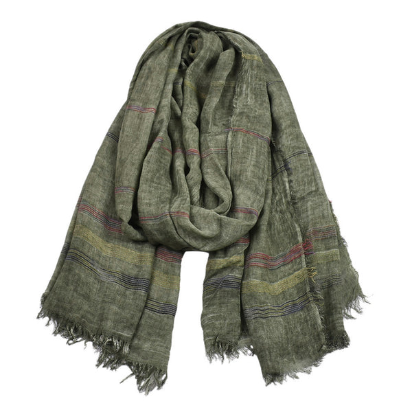 Bufanda Hombre Invierno Rayas Algodón Lino Colores Sólidos