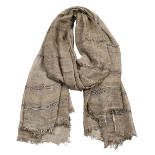 Bufanda Hombre Invierno Rayas Algodón Lino Colores Sólidos - Image 2