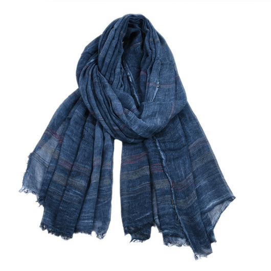 Bufanda Hombre Invierno Rayas Algodón Lino Colores Sólidos - Image 4