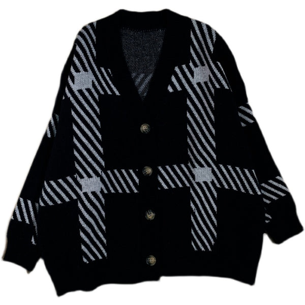 Cardigan Retro a Cuadros para Mujer - Chaqueta Vintage