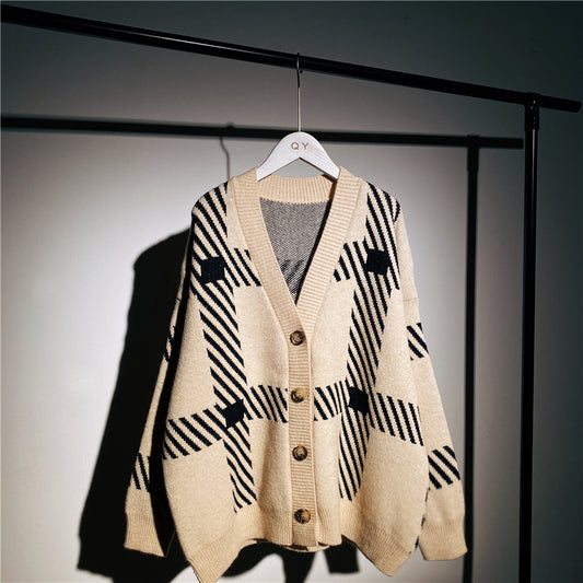 Cardigan Retro a Cuadros para Mujer - Chaqueta Vintage - Image 2