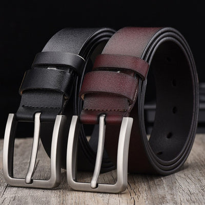 Cinturón Vaquero de Cuero Genuino con Hebilla Pin Ancho para Hombre