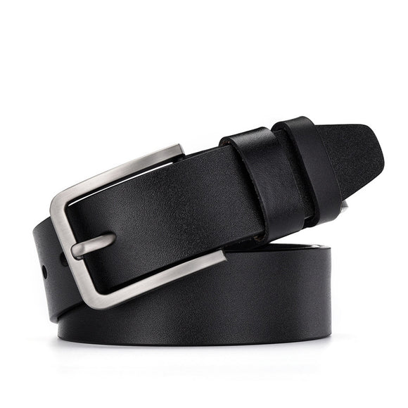Cinturón Vaquero de Cuero Genuino con Hebilla Pin Ancho para Hombre