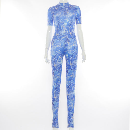 Jumpsuit Tie-Dye Denim Cuello Redondo Manga Corta - Image 11