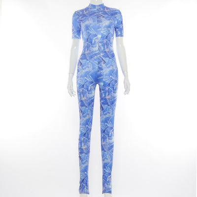 Jumpsuit Tie-Dye Denim Cuello Redondo Manga Corta - Image 5