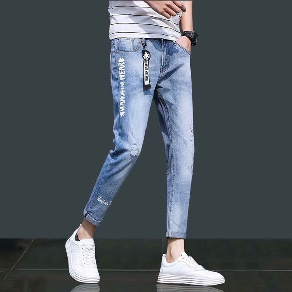 Pantalones Casuales Hombre con Detalles Perforados 9 Puntos