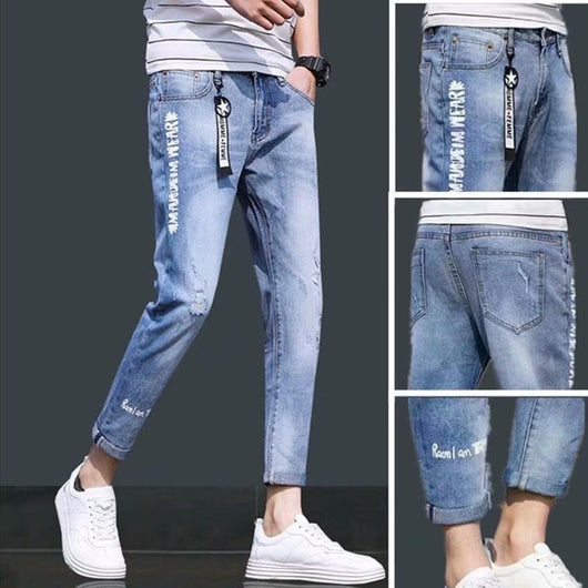 Pantalones Casuales Hombre con Detalles Perforados 9 Puntos
