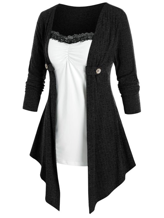 Vestido Bicolor de Manga Larga con Efecto Dos Piezas - Image 10