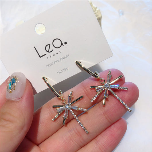 Aretes de Aguja Plateada con Borla de Fuegos Artificiales y Circonita de Personalidad - Image 9