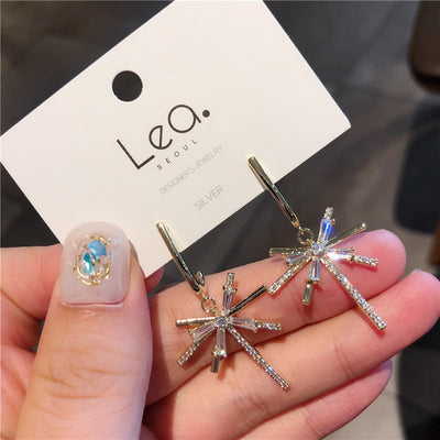 Aretes de Aguja Plateada con Borla de Fuegos Artificiales y Circonita de Personalidad - Image 7