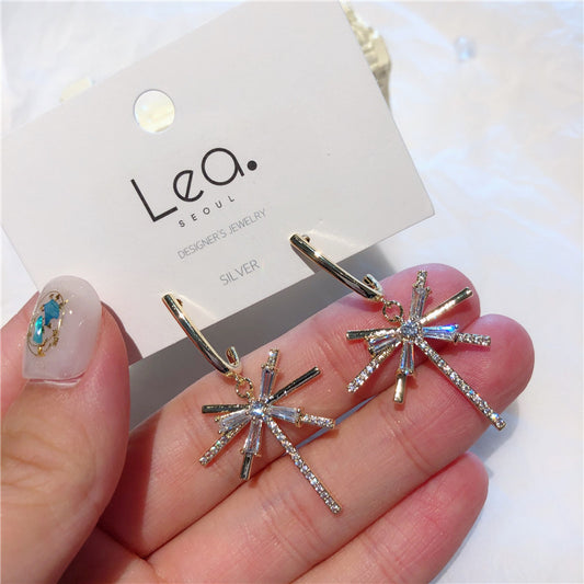 Aretes de Aguja Plateada con Borla de Fuegos Artificiales y Circonita de Personalidad - Image 2
