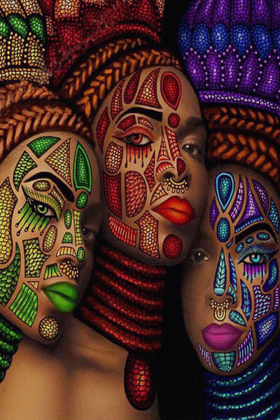 Cuadro de Pintura de Diamantes - Tres Niñas Afrodescendientes Llenas de Brillo