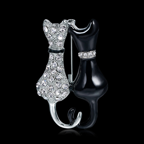 Broche Doble Zorro Diamante en Blanco y Negro