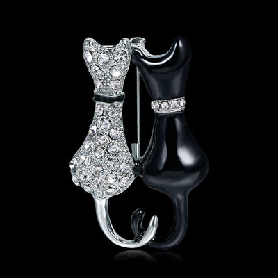 Broche Doble Zorro Diamante en Blanco y Negro
