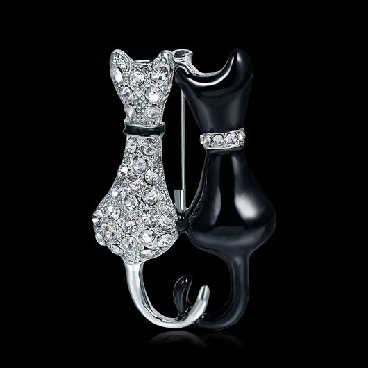 Broche Doble Zorro Diamante en Blanco y Negro