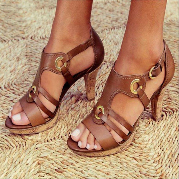 Sandalias de Tacón Alto con Punta Redonda para Mujer