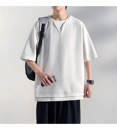 Playera de Verano Hombre Cuello Falso Dos Piezas Manga Corta Trendy - Image 10