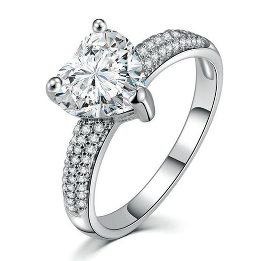 Anillo de Corazón Circonia Blanca Chapado en Oro Blanco - Image 2