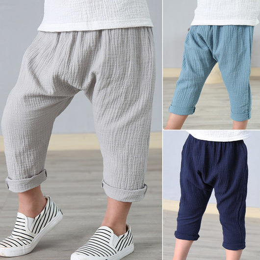 Pantalones Cortos Harem de Algodón y Lino para Niños - Estilo Casual Verano